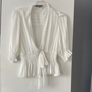 Forever 21 White Tie-Front Smocked Peplum Blouse
